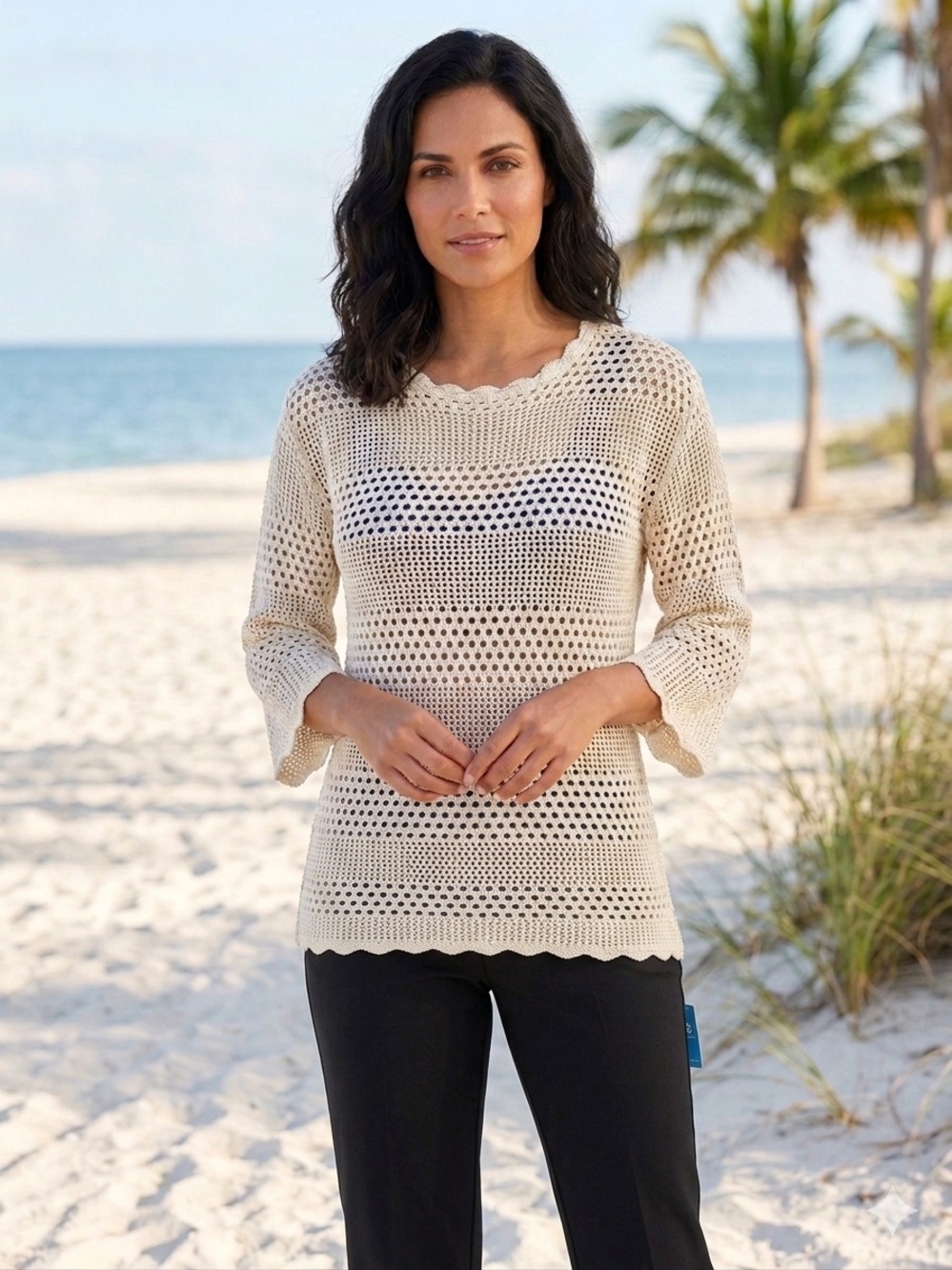 Cupshe Versatile Oversize Boxy Beige Open Knit Crochet Sweater Top Size XL NWT - Picture 17 of 17